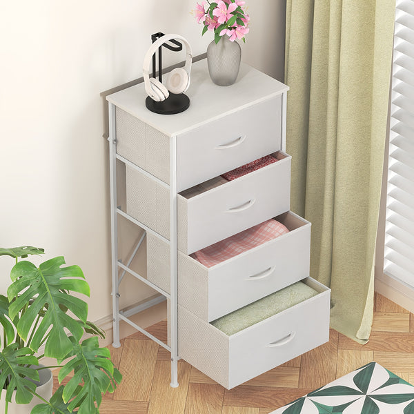 1pc Modern Tall Dresser with 4 Spacious Drawers - Large Storage Cabinet with MDF Wood Top & Sturdy Metal Frame, Freestanding Tall Tower Unit with Legs, 68.58cm+ Height, 3.2 Cu Ft Capacity, Space-Saving Vertical Organizer for Bedroom/Living Room