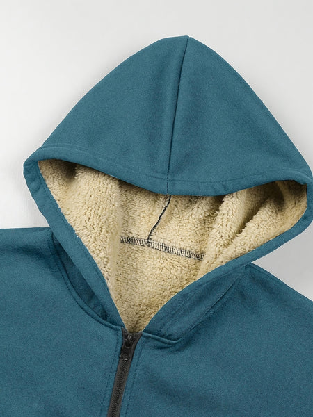 Men's Casual Zip-Up Hooded Jacket with Letter Print, Black & Beige Contrast, Regular Fit, Machine Washable, Front Pockets for Outdoor & Casual Attire