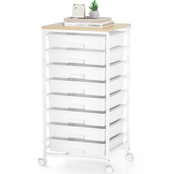 KINGRACK Heavy-Duty Rolling Storage Cart with 8 Drawers & Tabletop - Stackable Mobile Organizer Trolley, Suitable for Home, Office, Bedroom, Classroom, Space-Saving with Assembly, Tabletop Shelf for Small Spaces, Storage Drawer Units