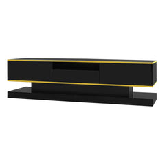 180cm LED TV Stand with 3 Drawers & Open Shelf, High Gloss Modern TV Cabinet with RGB Lights & Gold Trim, PB Board Entertainment Center for Living Room, Gaming & Home Theater - Holds up to 65 Inch TV, Smooth Glide Drawers, Scratch-Resistant, Easy Assembly