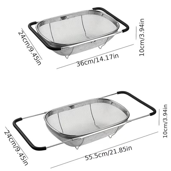 1pc, Sink Colander, Vegetable Sink Washing Basket, Fruit Drain Basket Rack, Stainless Steel Drain Basket, Strainer Basket, Adjustable Sink Rack, Multifunctional Colander, Kitchen Stuff, Kitchen Gadgets, Kitchen Accessories