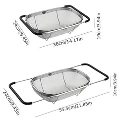 1pc, Sink Colander, Vegetable Sink Washing Basket, Fruit Drain Basket Rack, Stainless Steel Drain Basket, Strainer Basket, Adjustable Sink Rack, Multifunctional Colander, Kitchen Stuff, Kitchen Gadgets, Kitchen Accessories