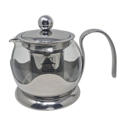 Glass Teapot with Stainless Steel Infuser, 800ml Borosilicate Tea Pot, Clear Modern Design with Strainer for Loose Tea, 4-6 Cups