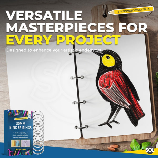 SOL 70pk Loose Binder Rings, 30mm Loose Leaf Binder Rings for Flashcards & Crafts, Durable Metal Rings for Books & Documents, Easy to Open & Close, Ideal for Binding, Organising Cards & Holding Keys