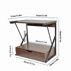 Microwave Oven Shelf Stand with Drawer, 2-Tier Kitchen Countertop Storage Rack Spices Rack Freestanding, Home Office Printer Stand Multifunctional Unit Shelving Wood Top Metal Frame