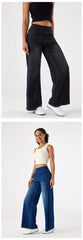 ' High Waisted Wide Jeans - Stretchy Pants with Multiple Pockets, -Washed - Casual Trousers for Jeanswear & Layering (Wide-Waisted Fit)