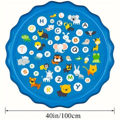 Extra Large Inflatable Sprinkler Pad for Kids, Smart Scientist 26 Alphabets and Animal Patterns, Durable Outdoor Yard Lawn Water Toy Pad for Lawn, Beach, Garden, Summer Park, Alphabet Learning Toys
