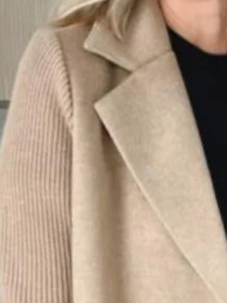 A Stylish And Sophisticated Patchwork Coat for Women, Designed with a Lapel Collar And Double-Breasted Closure, Featuring a Ribbed Texture. Perfect for Casual Autumn And Winter Outfits, Office Environments, And Social Events