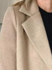 A Stylish And Sophisticated Patchwork Coat for Women, Designed with a Lapel Collar And Double-Breasted Closure, Featuring a Ribbed Texture. Perfect for Casual Autumn And Winter Outfits, Office Environments, And Social Events