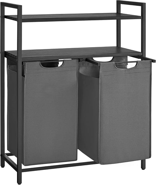 VASAGLE Laundry Basket, Laundry Hamper with 4 Pull-Out and Removable Laundry Bags, 2 Shelves, 4 X 40 L, for Laundry Room, Rustic Brown and Black BLH214B01