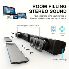 Multifunctional Soundbar Speaker System with 4 Built-in Subwoofers, Stereo Sound, AUX, TF, FM, Button Control, Passive Amplification, USB Charging, 36V Max, Infrared Wireless Technology for TV, Computer, Home Theater