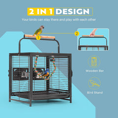 VIVOHOME 48 Cm Wrought Iron Bird Travel Carrier Cage with Handle Bird Transport Cage with Wooden Perch Portable Parrot Cage with Pullable Tray for Parrots Conures Lovebird Cockatiel Parakeets
