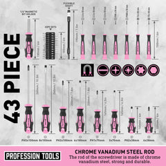 Amartisan 43pcs Magnetic Screwdriver Set with Case, Chrome Vanadium Steel, Includes Slotted, Phillips, Hex, Pozidriv, Torx & Precision Screwdrivers, Magnetizer/Demagnetizer, Flexible Shaft for Home Repair, DIY & Professional Use