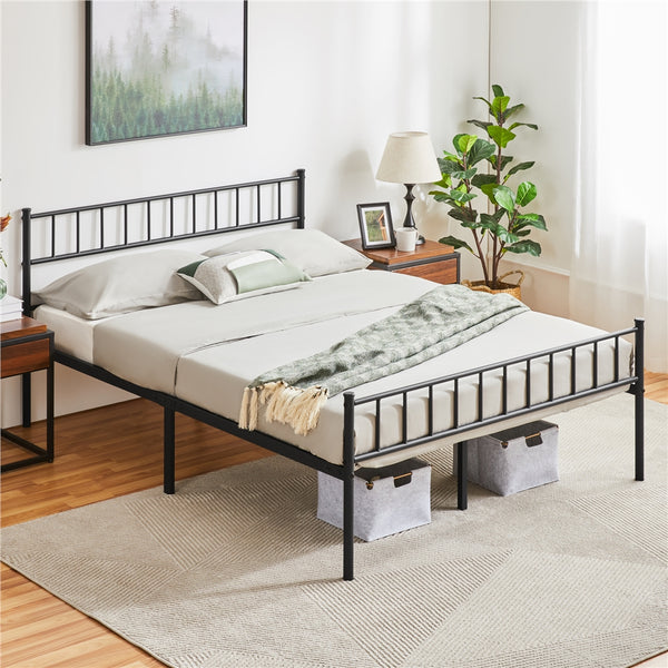 Costoffs Metal Bed Frame, Single/Double Size Bed Platform with Slatted Headboard and Footboard, Solid Slat Support, Large Storage Space, Easy Assembly Bed, Modern Mattress Foundation, Black/White/Pink/Silver