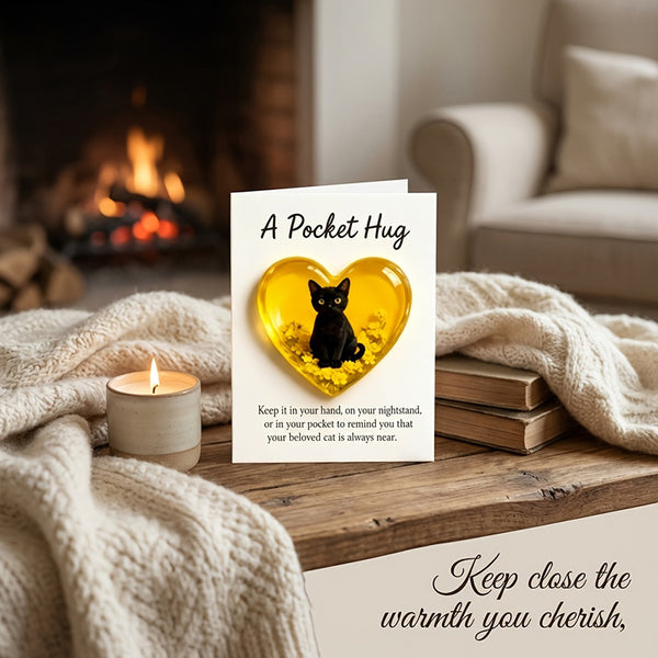 1Pcs Cat Memorial A Pocket Hug，Emotional Support Heart-Shaped Cat Charm Keepsake Figurines，Pocket Hug Token with Inspirational Card，Thoughtful Animal Support Gifts for Cat Lovers & Grieving Cat Owners