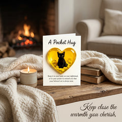 1Pcs Cat Memorial A Pocket Hug，Emotional Support Heart-Shaped Cat Charm Keepsake Figurines，Pocket Hug Token with Inspirational Card，Thoughtful Animal Support Gifts for Cat Lovers & Grieving Cat Owners