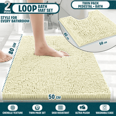 2-Piece Loop Bathroom Mat Set | Soft Chenille Microfiber Rugs with Non-Slip Backing | Machine Washable | Includes 50x80cm Bath Mat & 50x40cm Pedestal Mat | Stylish, Comfy & Durable | UK STOCK | LOCAL WAREHOUSE