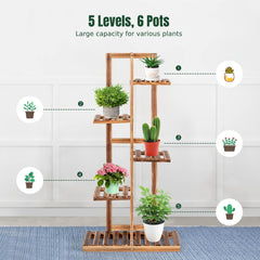 5-Tier Wood 6 Pots Plant Stand Free-Standing Display Shelf