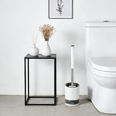 Soft Bristle Toilet Brush Bracket Set, Round Bathroom Toilet Cleaning Brush, Modern Design Deep Cleaning Toilet Brush, Sturdy Long Handle, Quick-drying Toilet Brush Set, White