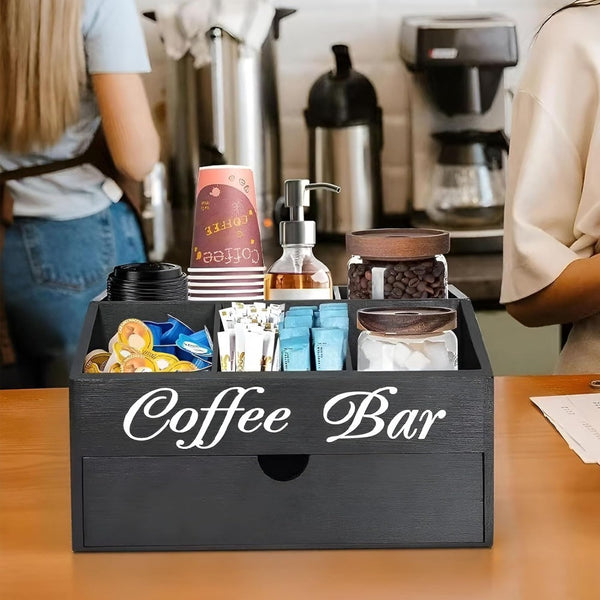 Coffee Station Counter Organizer - Coffee Basket Holder | Coffee and Tea Condiment Storage Organizer for Coffee Bar, Dessert Shop