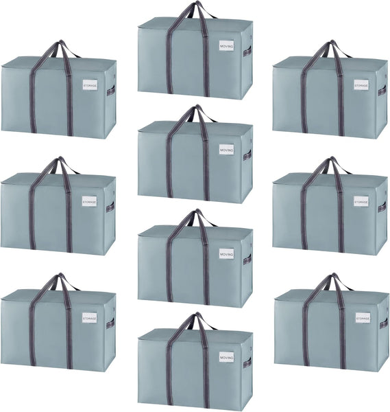 VENO 8 Pack Extra Large Moving Storage Bags with Zips, Heavy-Duty Organizer Tote, Moving Box Alternative, Packing Supply, Clothes Storage Bin, Tag Pocket for Label, Water-Resistant (Clear, 8 Pack)
