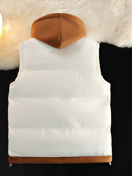 Autumn and Winter Outdoor Leisure Fashion Fake 2pcs Hooded Insulated Warmth Couple's Vest