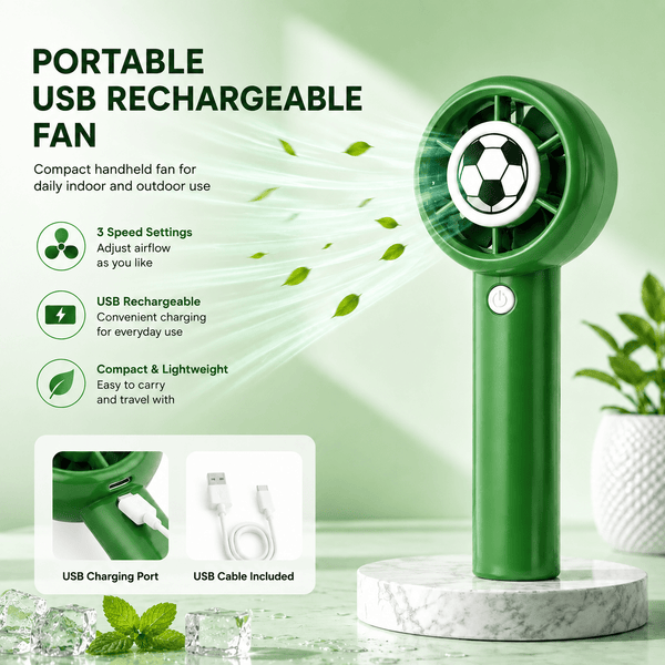 Portable Handheld Fan, USB Rechargeable Mini Fan with 3 Speed Settings, Compact Personal Cooling Fan for Home Office Travel Outdoor Use