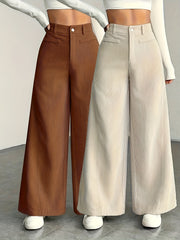 New 2pcs Set Women'S Comfortable, Stylish, Elegant High-Waisted Cargo Wide-Leg Pants