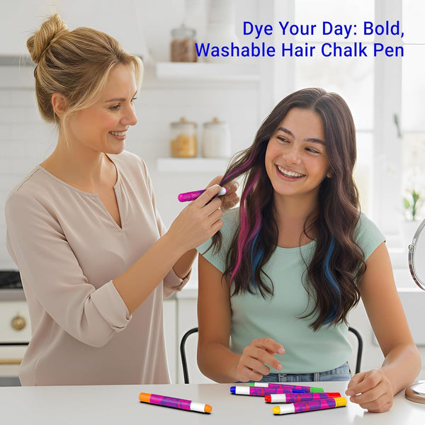 Desire Deluxe Hair Chalk Gift for Girls - 10 Temporary Non-Toxic Easy Washable Hair Dye Colourful, Metallic, Glitter Pens - Great Games Birthday Girls