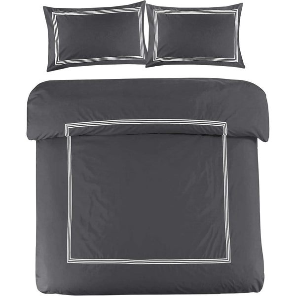 My Home Store Polycotton Bratta Duvet Cover Set - Our 3pc Soft stitch Embroidered button closure Quilt cover with matching Embroidered envelop closure Pillowcases | Breathable & Lightweight Duvet cover set