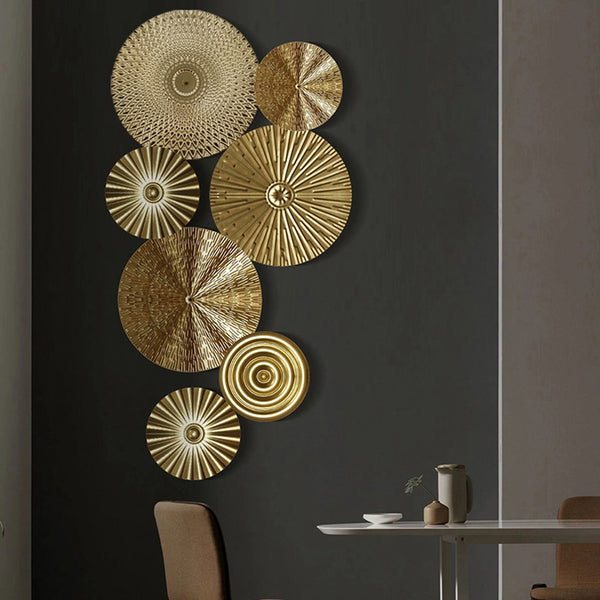 5/6/7pcs Elegant Golden Iron Art Round Wall Hanging Decor | European Style Wall Mount Home Decor for Living Room, Bedroom, Dining Room | Ideal Housewarming Gift, Art Deco Style, Iron Material