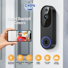 1080P Video Doorbell Camera, Intelligent Human Detection, Cloud Storage, Real-time Viewing, Two-way Audio, Infrared Night Vision, Battery Powered, Indoor Monitoring, USB Interface, 5200mAh Battery.