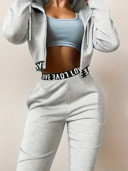 Women'S Autumn And Winter Fashion Two-Piece Set, Featuring a Loose Zip-Up Hoodie And Matching Sweatpants