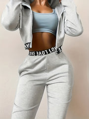 Women'S Autumn And Winter Fashion Two-Piece Set, Featuring a Loose Zip-Up Hoodie And Matching Sweatpants