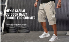 2pcs Men's Cargo Capri Pants with Drawstring Waist, Large Pockets, and Letter Patches for Summer, Fashion Casual Athletic Trousers