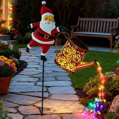 Christmas Santa Solar Kettle Lights, Garden Lawn Decorative Light, Solar Watering Can Garden Lawn Decor with Flowing LED Water, for Outdoor Patio Path Walkway Decoration, Unique Xmas Gifts (A*2)