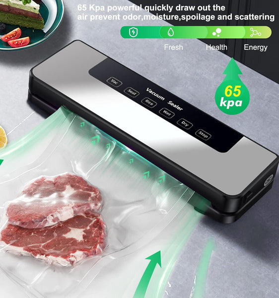 Vacuum Sealer, Hilifix 5-In-1 Food Vacuum Sealer Machine with 65 KPA Powerful Suction, 30MM Longer Seal Food Sealer for Dry and Moist Food Fresh Preservation with 10Pcs Vacuum Sealers Bags(Black)