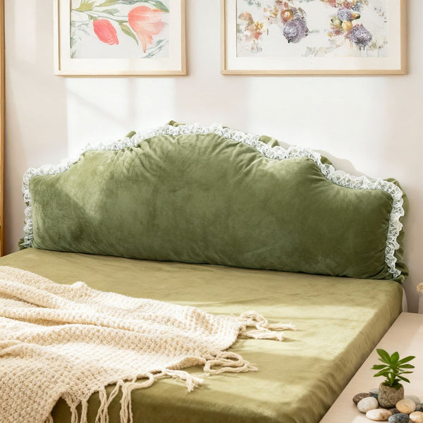 Nordic Princess-style Bedside Cushion Pillow | Soft Padded, Tatami Waist-support, Green/White, Polyester, 180*20*75cm, Zipper Closure, Hand Wash Only