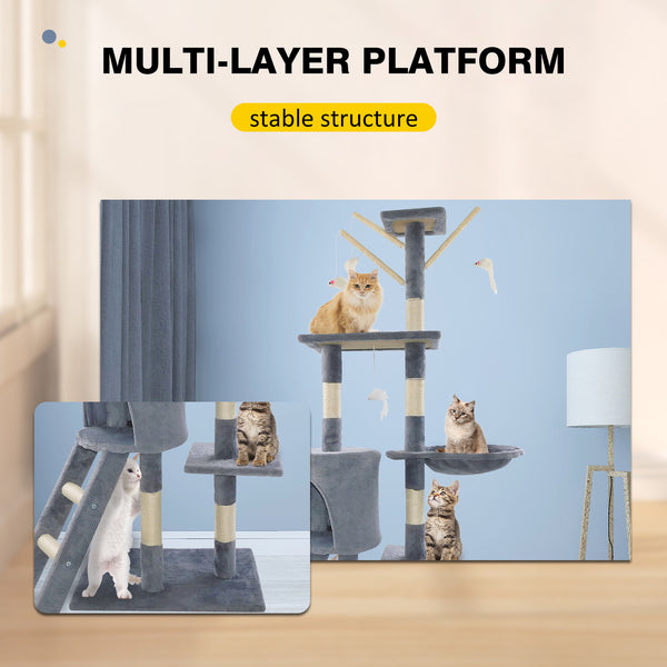Cat Tree Scratching Post, Stable Structure KittenActivity Centre Pet Toy Scratcher, Tall Cat Furniture Climbing Tower for Indoor Cats, Grey