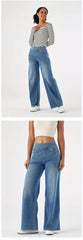 ' High Waisted Wide Jeans - Stretchy Pants with Multiple Pockets, -Washed - Casual Trousers for Jeanswear & Layering (Wide-Waisted Fit)