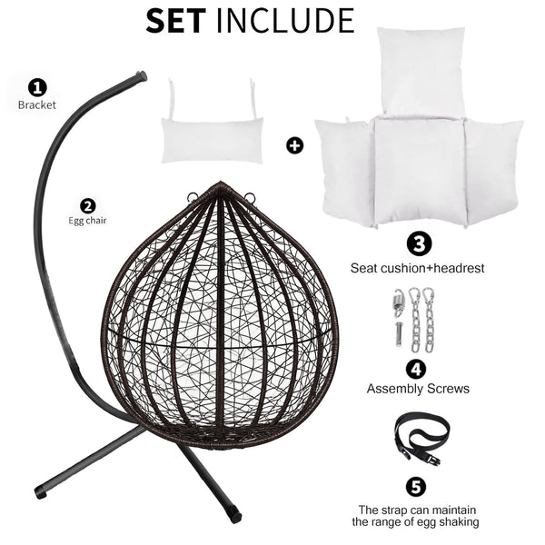 Garden Hanging Swing Egg Chair Patio Indoor Outdoor With Cushion & Stand Hammock Black & White