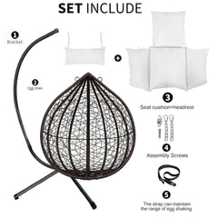 Garden Hanging Swing Egg Chair Patio Indoor Outdoor With Cushion & Stand Hammock Black & White