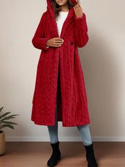 Fashionable Long Hooded Solid Color Cardigan Coat, Autumn/Winter Thickened Plush Outerwear, Warm, Versatile, and Suitable for Commuting
