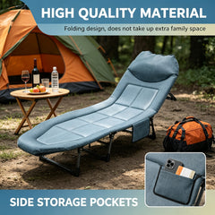 Sun Lounger with Cushion 6-Position Adjustable Folding Sun Lounger Portable 280kg Max. Load Sunloungers with Strap 200x65x32cm Sun Bed for Garden Pools Camping Indoor, Gray