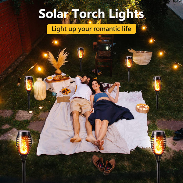 Geemoo 6 Pack Solar Flickering Dancing Flame Lights Waterproof Solar Torch Lights for Outdoor Garden Patio Pathway Yard Driveway Halloween Decorative