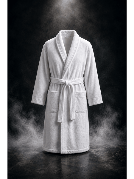Unisex Terry Towelling Bathrobe with Shawl Collar, Soft Cotton Robe with Belt & Pockets, Comfortable Dressing Gown for Men & Women, S-XXL
