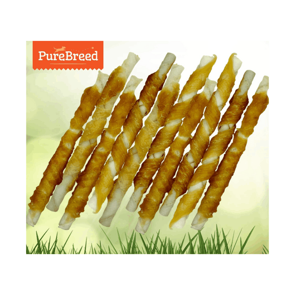Rawhide Meat Wrapped Delicious Dog Treats, Twist Rawhide Sticks in Savoury Chicken Flavour, Puppy Chews for Reward & Training, Low Fat, High Protein Dog Chew Sticks Convenient for Travel & Walks