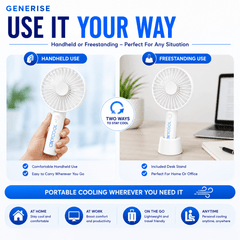 UK LOCAL SELLER - 3 Speed Rechargeable Portable Handheld Fan 21cm – USB Charging Mini Cooling Fan with Built-in Battery, Lightweight 165g, 2-in-1 Handheld & Desk Use with Stand for Home, Office, Travel & Outdoor Use | Sent and Fulfilled from UK Warehouse