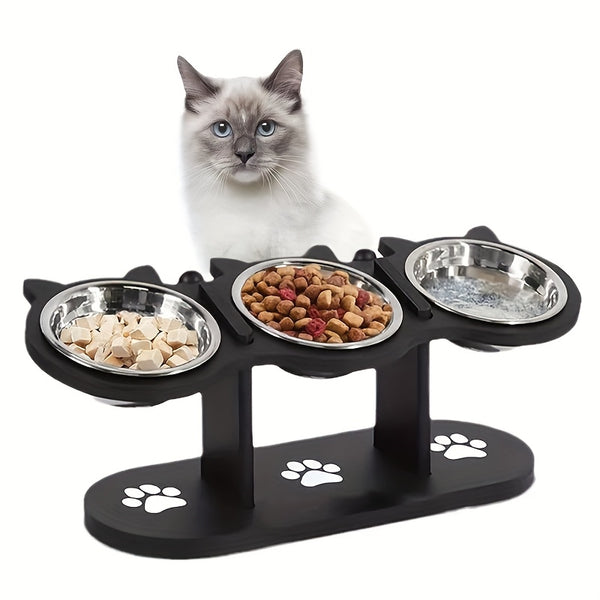 Adjustable Three Bowl Dog Cat Feeder Elevated Raised Stand Food Feeding Pet Bowl