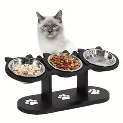 Adjustable Three Bowl Dog Cat Feeder Elevated Raised Stand Food Feeding Pet Bowl